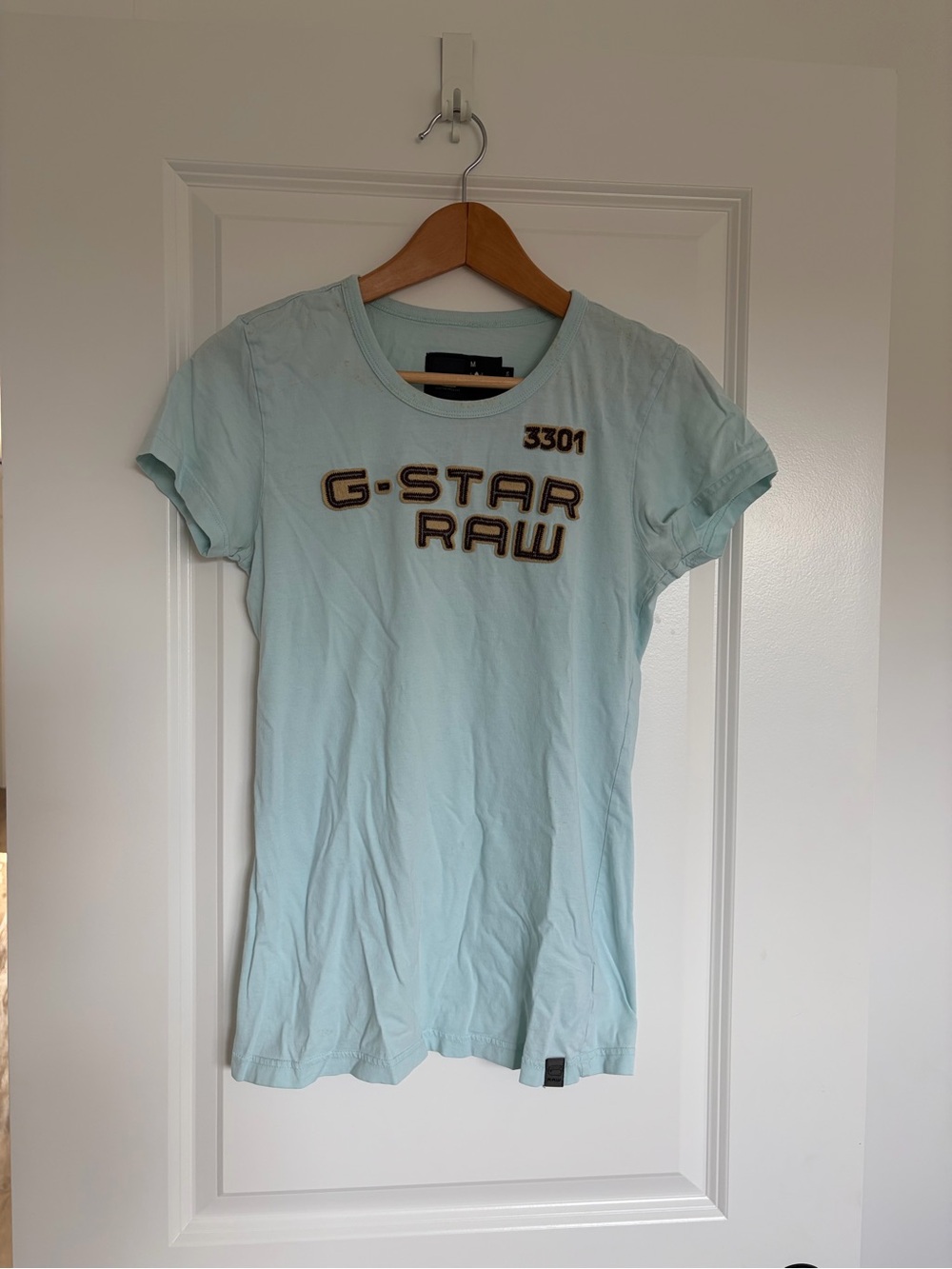 Vintage G-Star Raw 3301 Women's Light Blue Logo Tee
